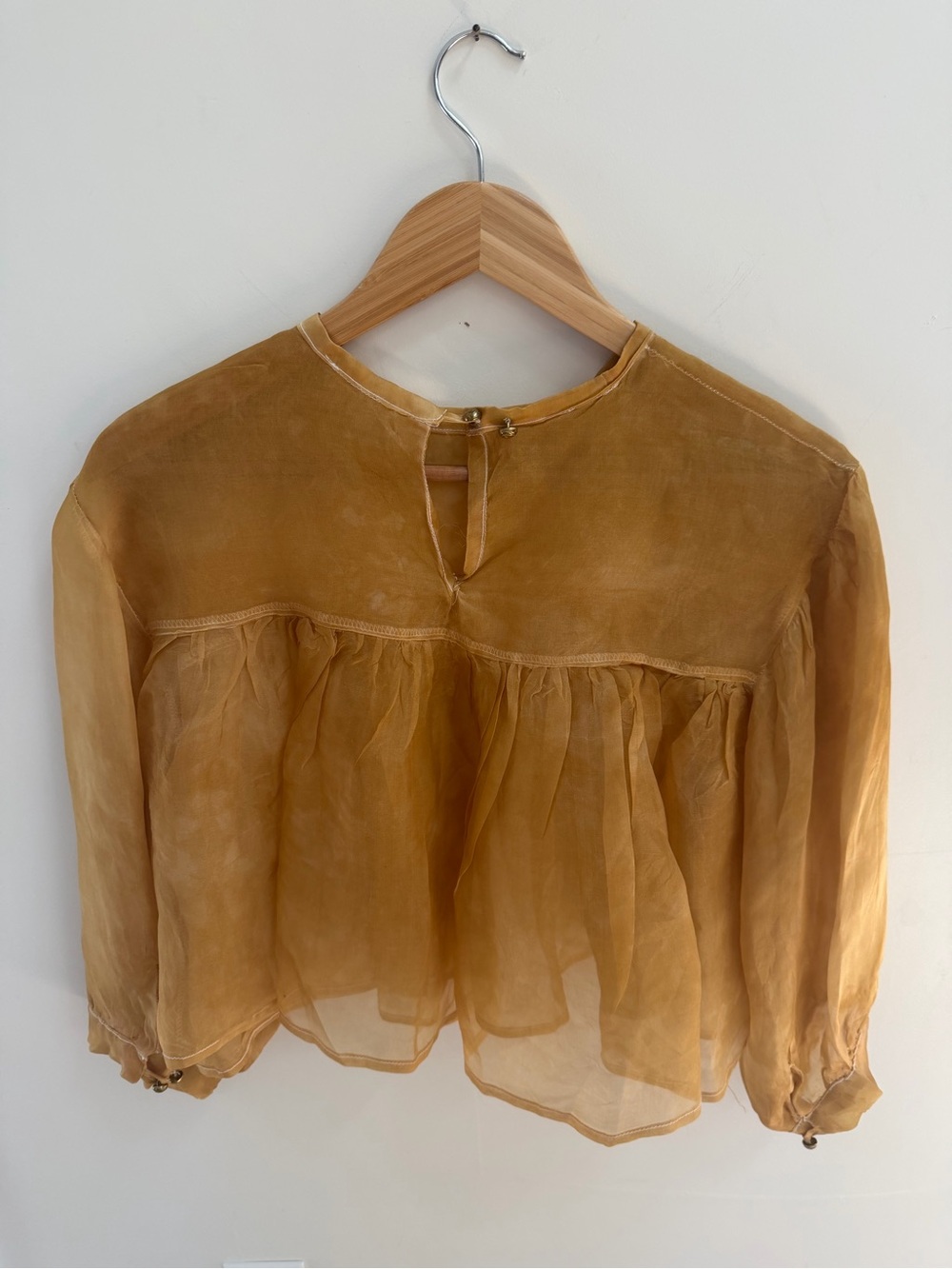 Sheer Puff-Sleeve Blouse in Camel - Picture 2 of 6